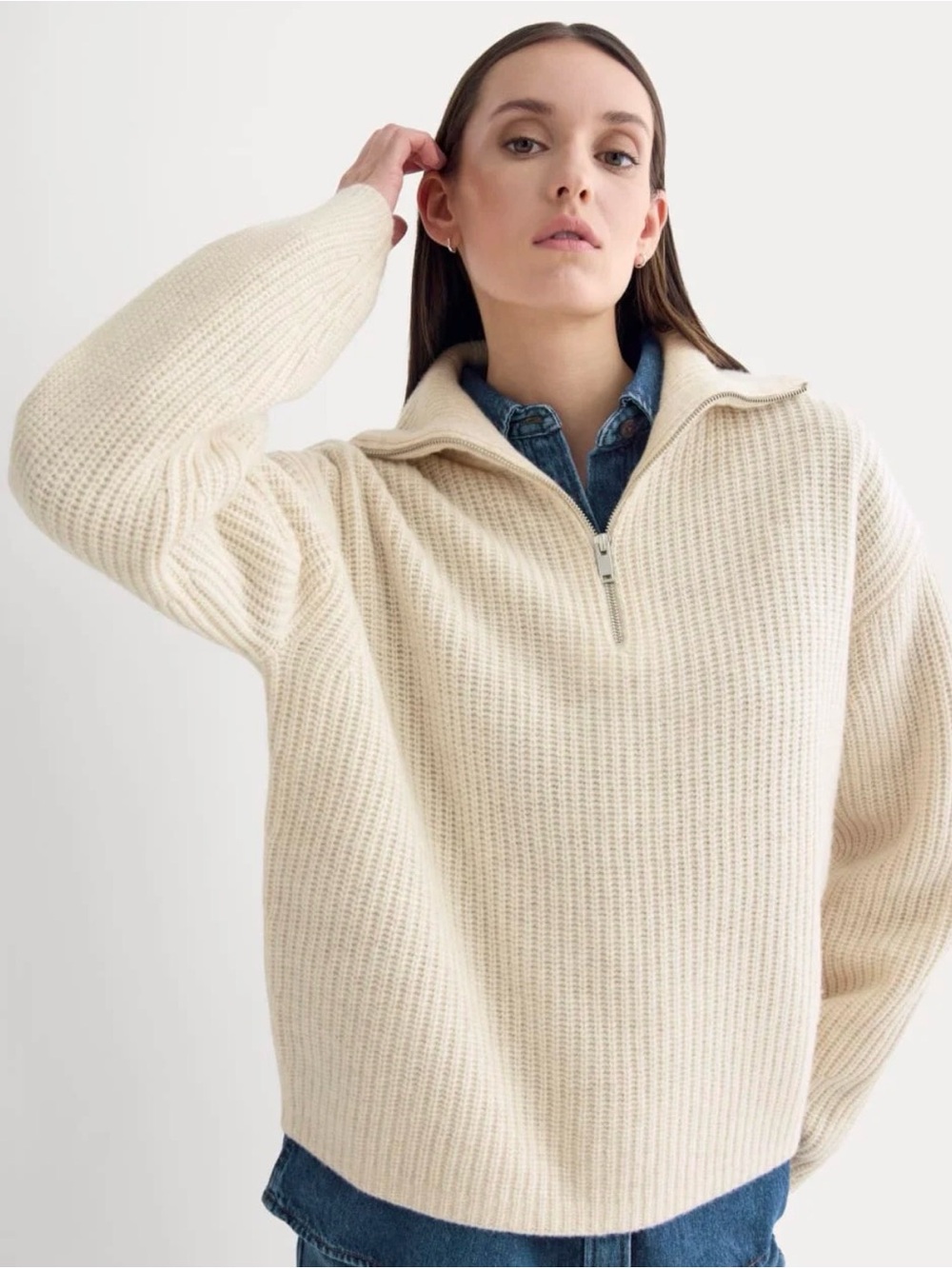 Everlane Half-Zip Sweater in Luxe Merino Heathered Oat